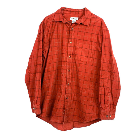 Sun River Clothing Burnt Orange Plaid Corduroy Long Sleeve Button Up Shirt Large - Picture 1 of 6